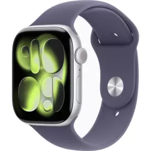 Apple Watch 11 46mm, Silver Aluminum, Purple Fog Sport Band, S/M
